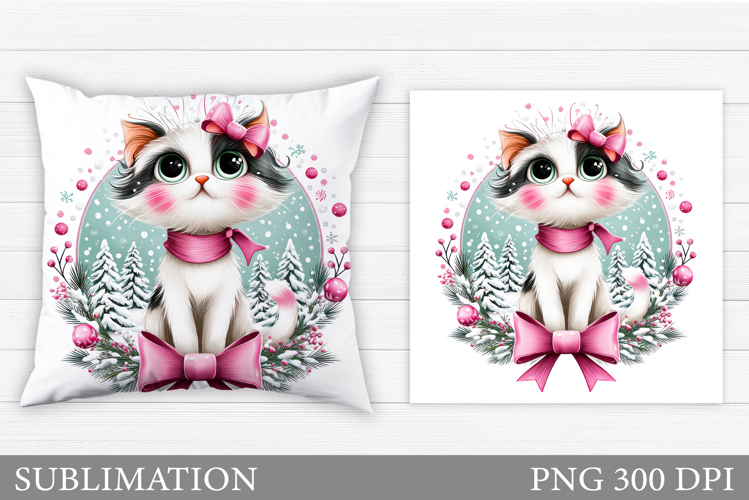 Christmas Cat Pillow Design. Christmas Pillow Sublimation