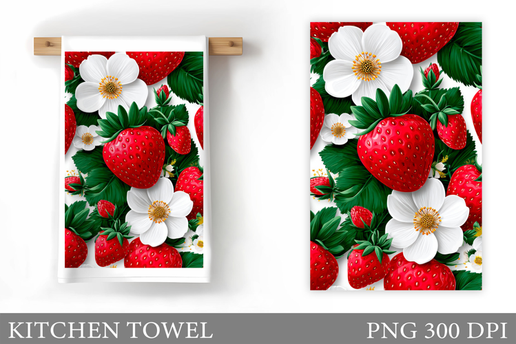 Strawberry Kitchen Towel. Flowers Kitchen Towel Design