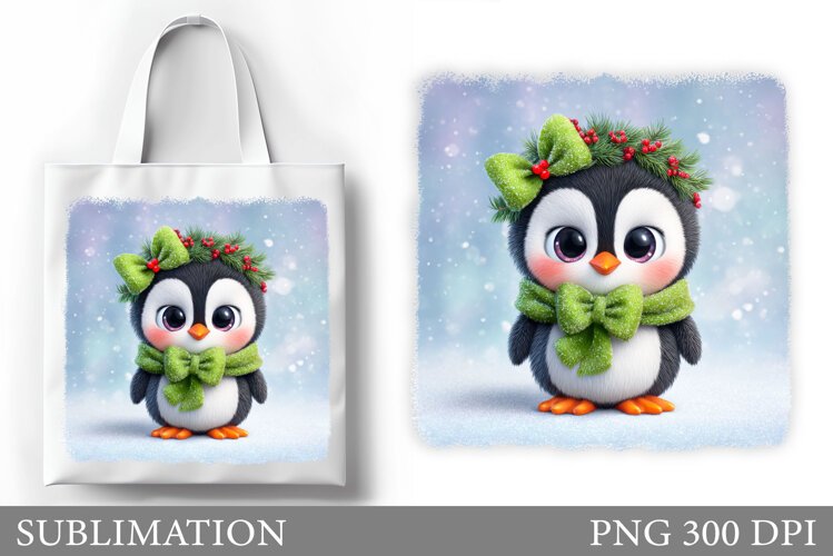 Cute Penguin Tote Bag Design. Christmas Tote Bag Sublimation example image 1