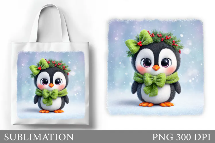 Cute Penguin Tote Bag Design. Christmas Tote Bag Sublimation