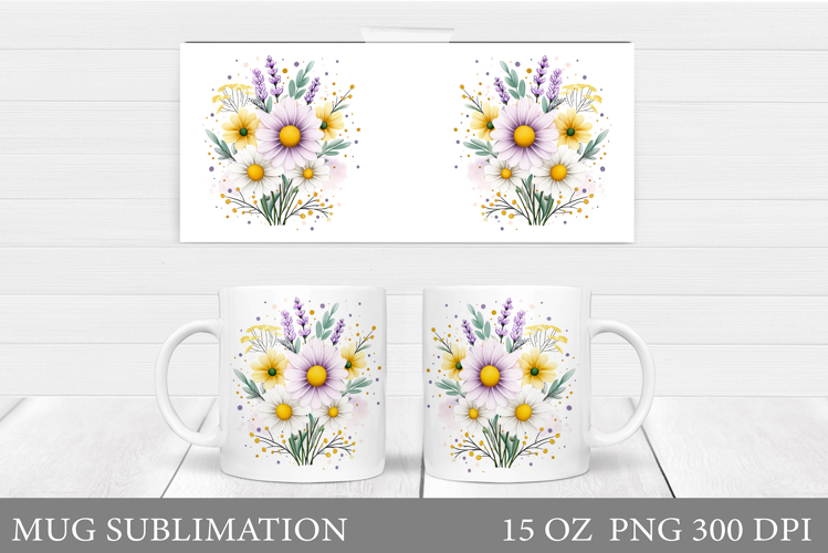 Wildflowers Mug Sublimation. Flowers Mug Wrap Design