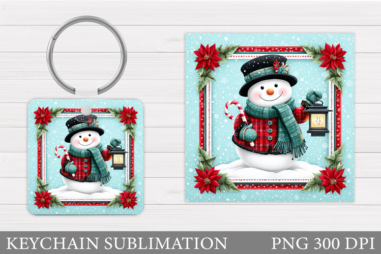 Cute Snowman Keychain Sublimation. Christmas Keychain Design
