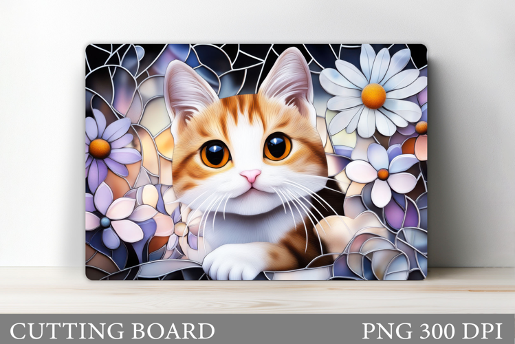Cute Cat Cutting Board. Cat Flowers Cutting Board Design