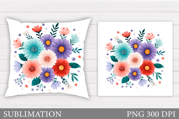 Flowers Pillow Sublimation. Floral Pillow Design