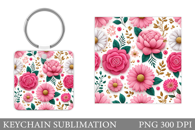 Flowers Keychain Design. Floral Keychain Sublimation