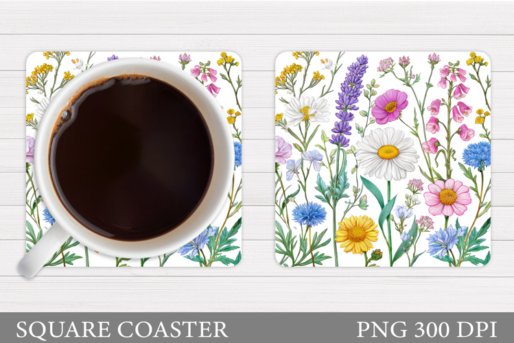 Wildflowers Coaster Design. Floral Coaster Sublimation