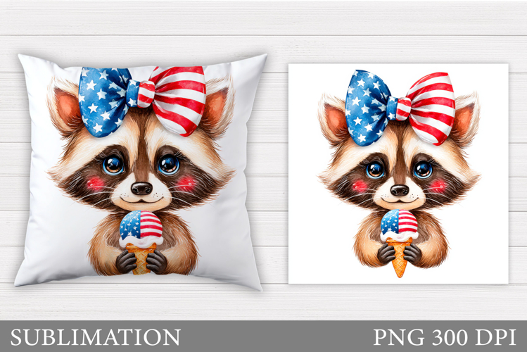 Patriotic Raccoon Pillow. Patriotic Pillow Design