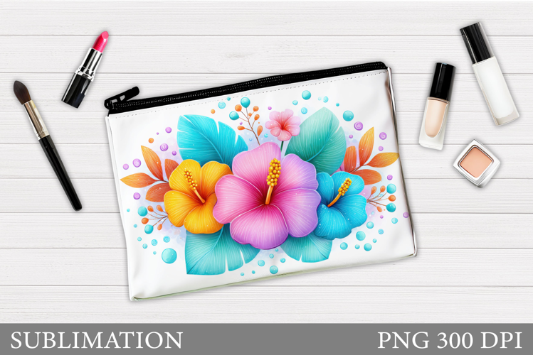 Tropical Flowers Makeup Bag . Floral Makeup Pouch Design