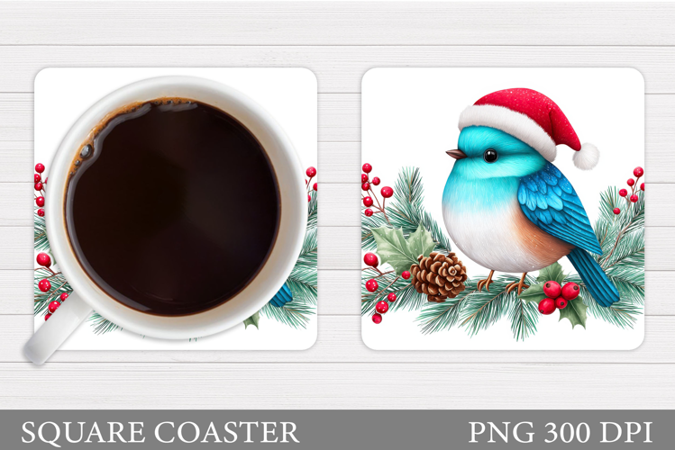 Christmas Bird Coaster Sublimation. Christmas Coaster Design