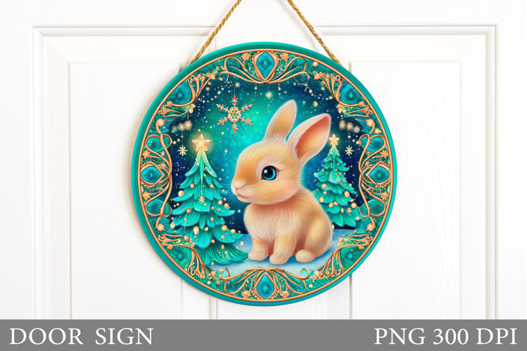 Christmas Bunny Door Sign. Christmas Door Sign Sublimation