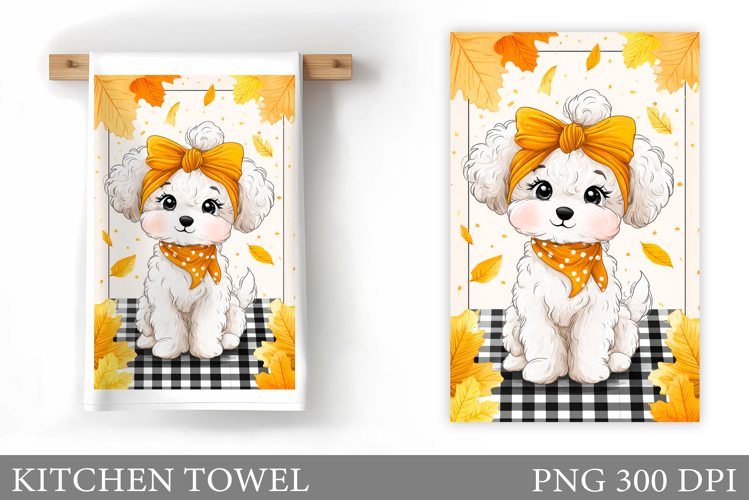 Fall Dog Kitchen Towel. Fall Kitchen Towel Sublimation