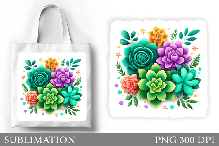 Succulents Tote Bag Sublimation. Flowers Sublimation example image 1