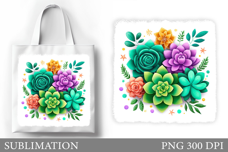 Succulents Tote Bag Sublimation. Flowers Sublimation