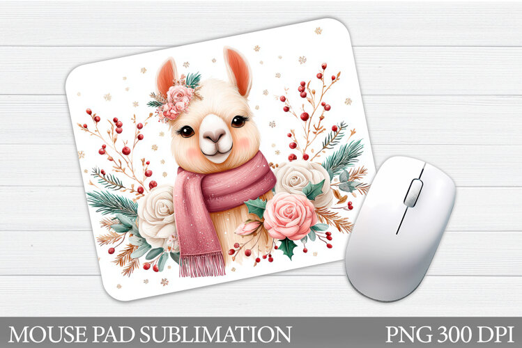 Cute Lama Mouse Pad Design. Christmas Mouse Pad Sublimation example image 1