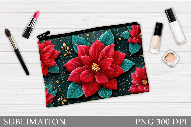 Poinsettia Cosmetics Bag Design. Christmas Makeup Bag Design