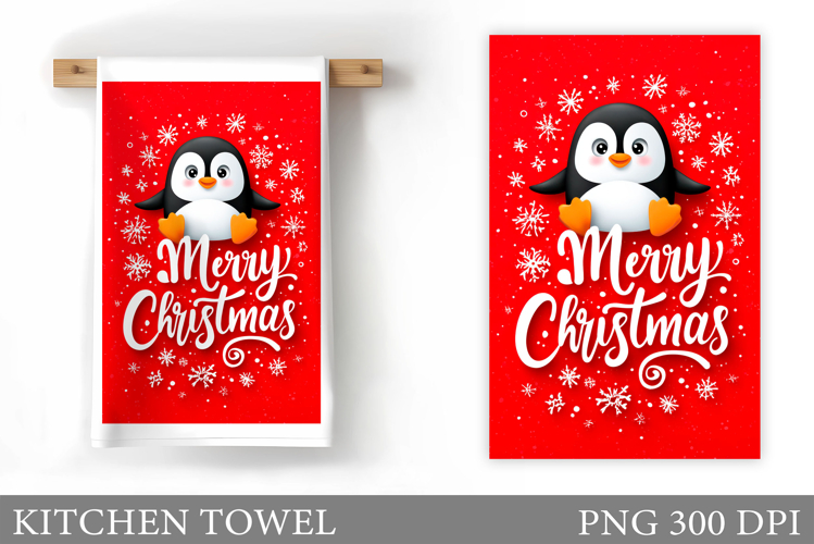 Cute Penguin Kitchen Towel. Christmas Kitchen Towel Design