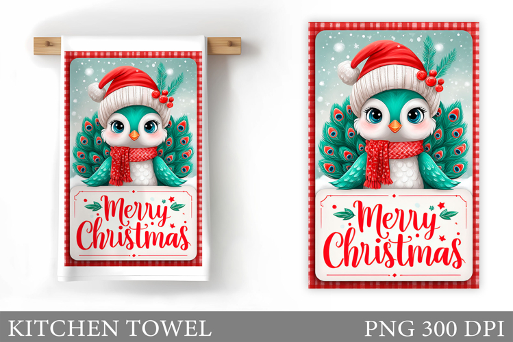Christmas Peacock Kitchen Towel. Christmas Kitchen Towel