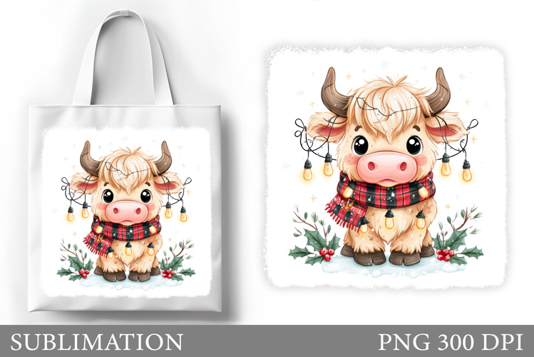 Christmas Cow Tote Bag. Christmas Tote Bag Sublimation
