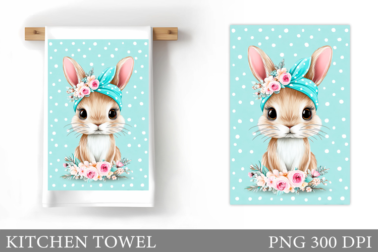 Cute Bunny Kitchen Towel. Bunny Flowers Kitchen Towel Design