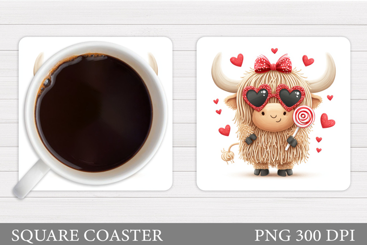 Valentines Cow Coaster Design. Valentines Square Coaster