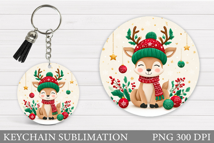 Cute Deer Keychain Design. Christmas Keychain Sublimation