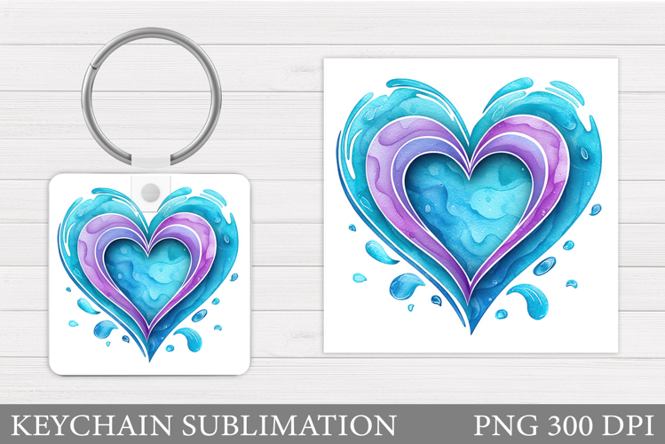 Watercolor Heart Keychain. Valentine Keychain Sublimation