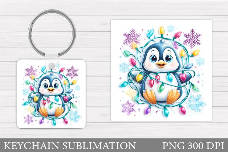 Cute Penguin Keychain Sublimation. Christmas Keychain Design