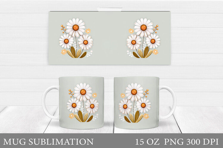 Daisy Flowers Mug Sublimation. Flowers Mug Wrap Design example image 1
