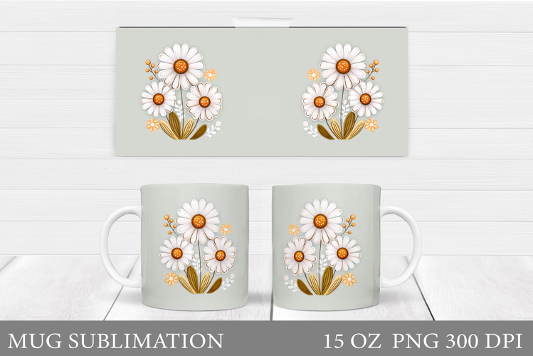 Daisy Flowers Mug Sublimation. Flowers Mug Wrap Design