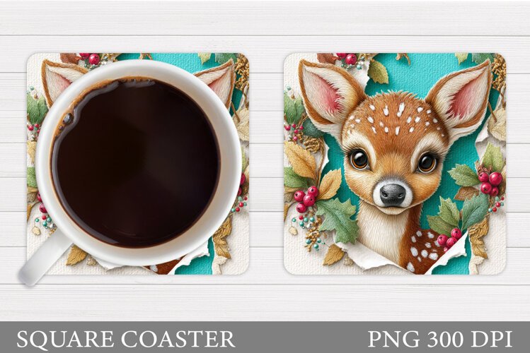 Deer Coaster Sublimation. Cute Deer Coaster Sublimation example image 1