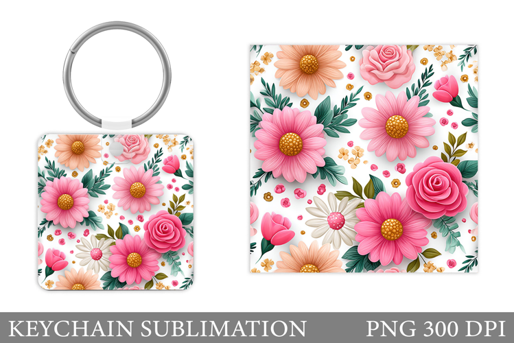 Flowers Keychain Sublimation. Floral Keychain Design