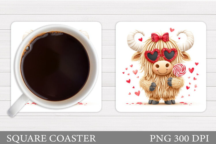 Valentines Cow Coaster Design. Valentines Square Coaster example image 1
