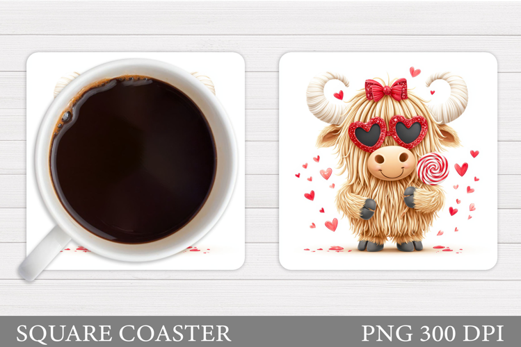 Valentines Cow Coaster Design. Valentines Square Coaster