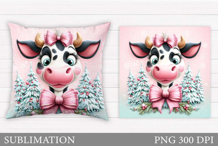 Christmas Cow Pillow Design. Christmas Pillow Sublimation example image 1