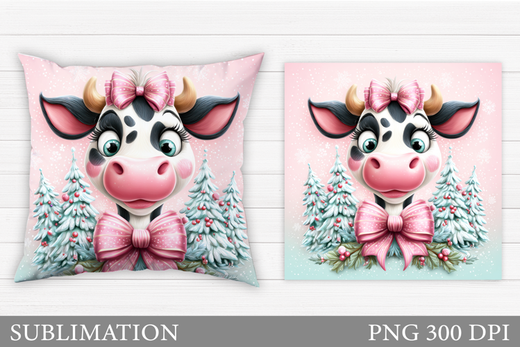 Christmas Cow Pillow Design. Christmas Pillow Sublimation
