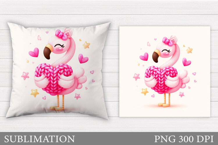 Valentines Flamingo Pillow. Valentines Pillow Sublimation example image 1