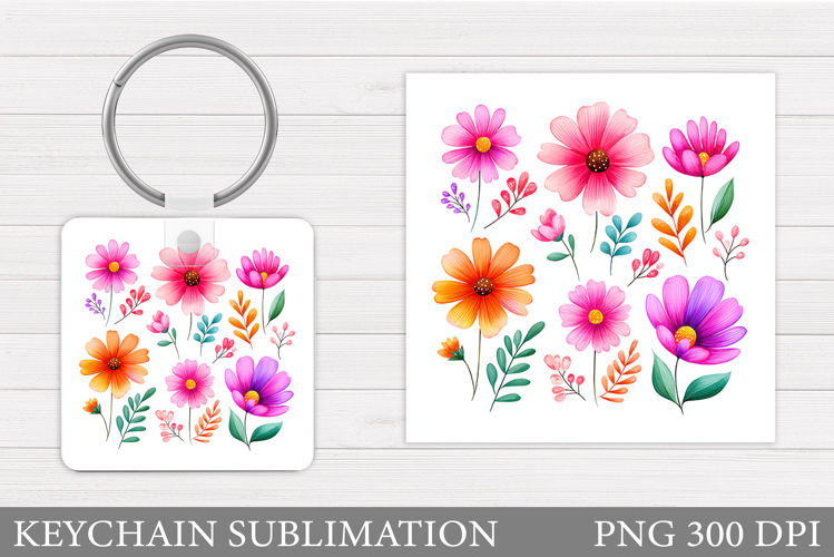 Flowers Keychain Design. Floral Keychain Sublimation