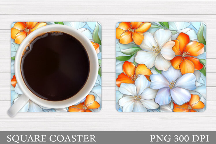 Flowers Coaster Sublimation. Floral Coaster Design example image 1