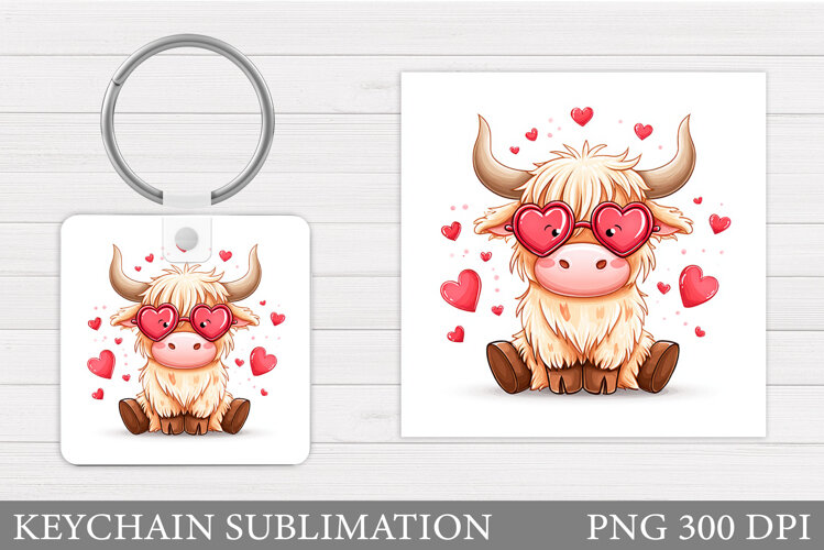 Valentines Cow Keychain. Valentine Keychain Sublimation example image 1