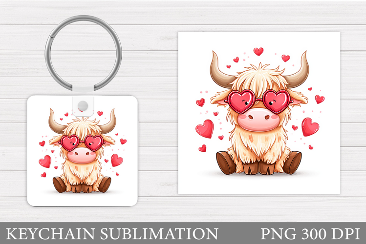 Valentines Cow Keychain. Valentine Keychain Sublimation