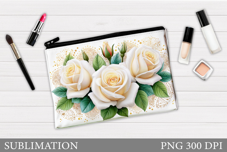 Roses Makeup Bag Sublimation. Floral Makeup Bag Design example image 1