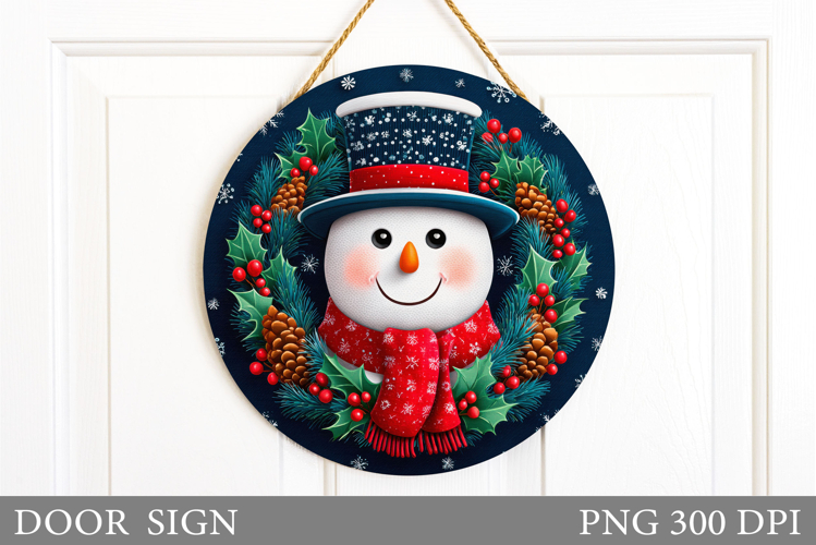 Cute Snowman Door Sign Design. Christmas Sublimation