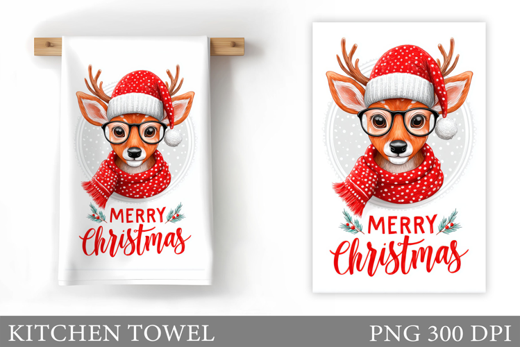 Christmas Deer Kitchen Towel. Christmas Kitchen Towel Design