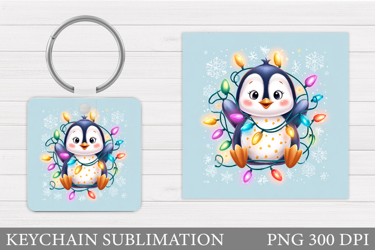Cute Penguin Keychain Sublimation. Christmas Keychain Design