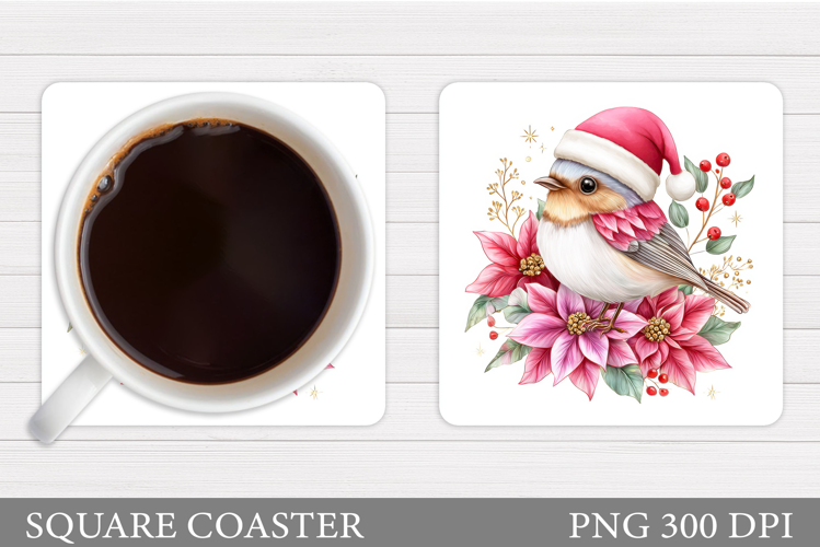 Christmas Bird Coaster Sublimation. Christmas Coaster Design