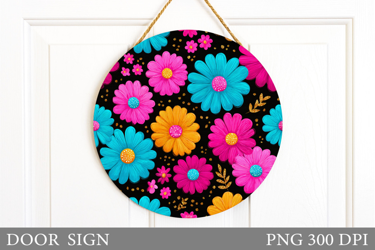 Flowers Door Sign Sublimation. Floral Door Sign Design
