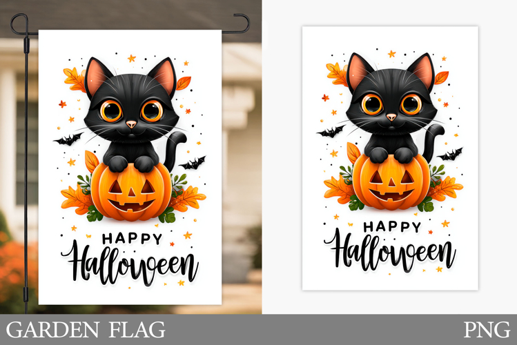 Black Cat Garden Flag. Cute Halloween Garden Flag Design