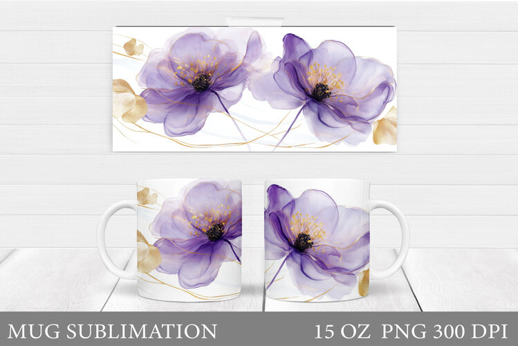 Floral Mug Sublimation. Flowers Mug Wrap Design example image 1