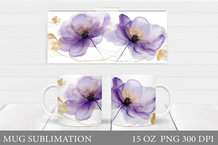 Floral Mug Sublimation. Flowers Mug Wrap Design