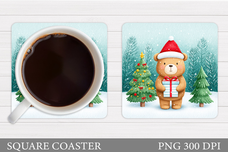 Cute Bear Coaster Design. Christmas Coaster Sublimation